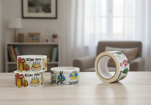 bedrucktes Paketklebeband auf Tisch